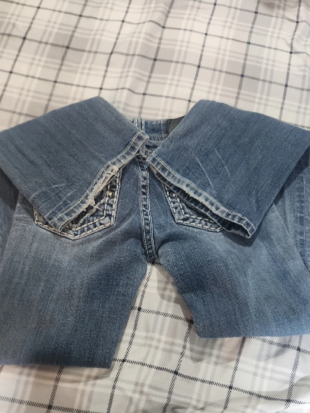 Miss Me Blue Wash Bootcut Jeans with Distressed Accents - Picture 7 of 7